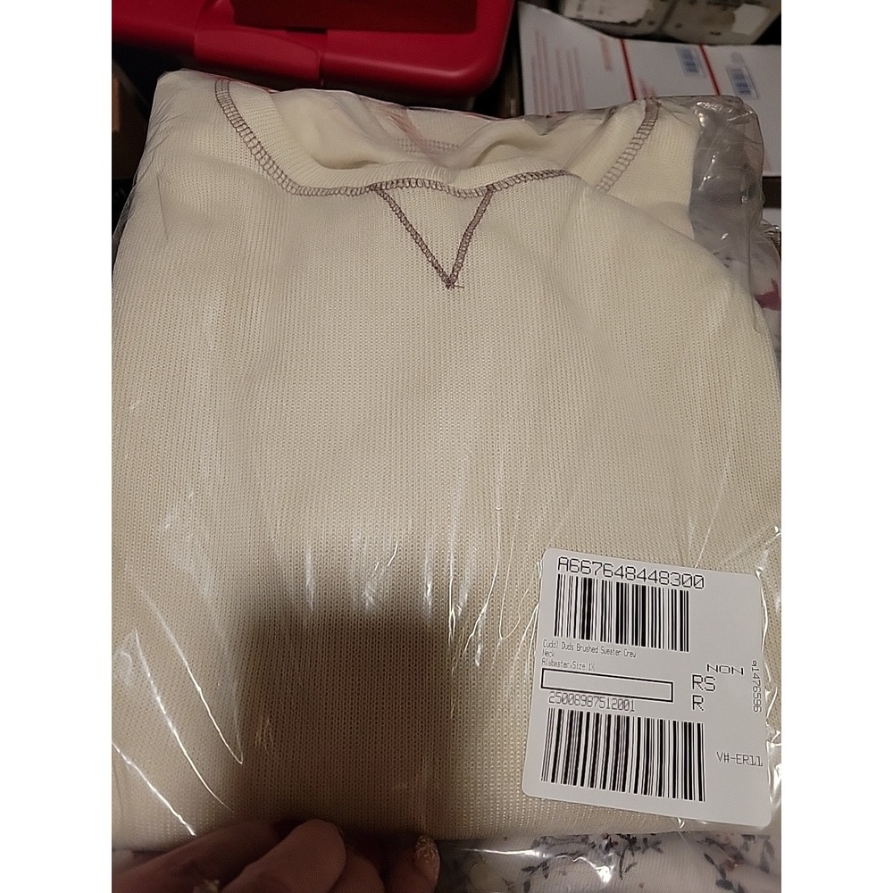 Cuddl Duds Brushed Sweater Crew Neck Alabaster 1x